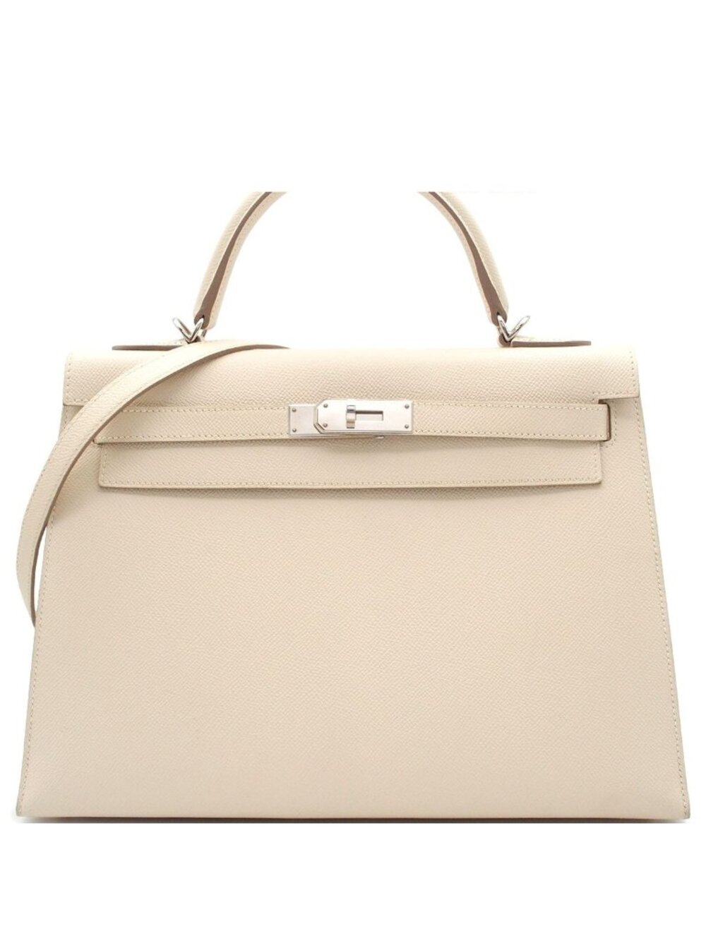 Hermes Kelly 32 Craie Silver Epsom Sellier 2-Way Shoulder Bag